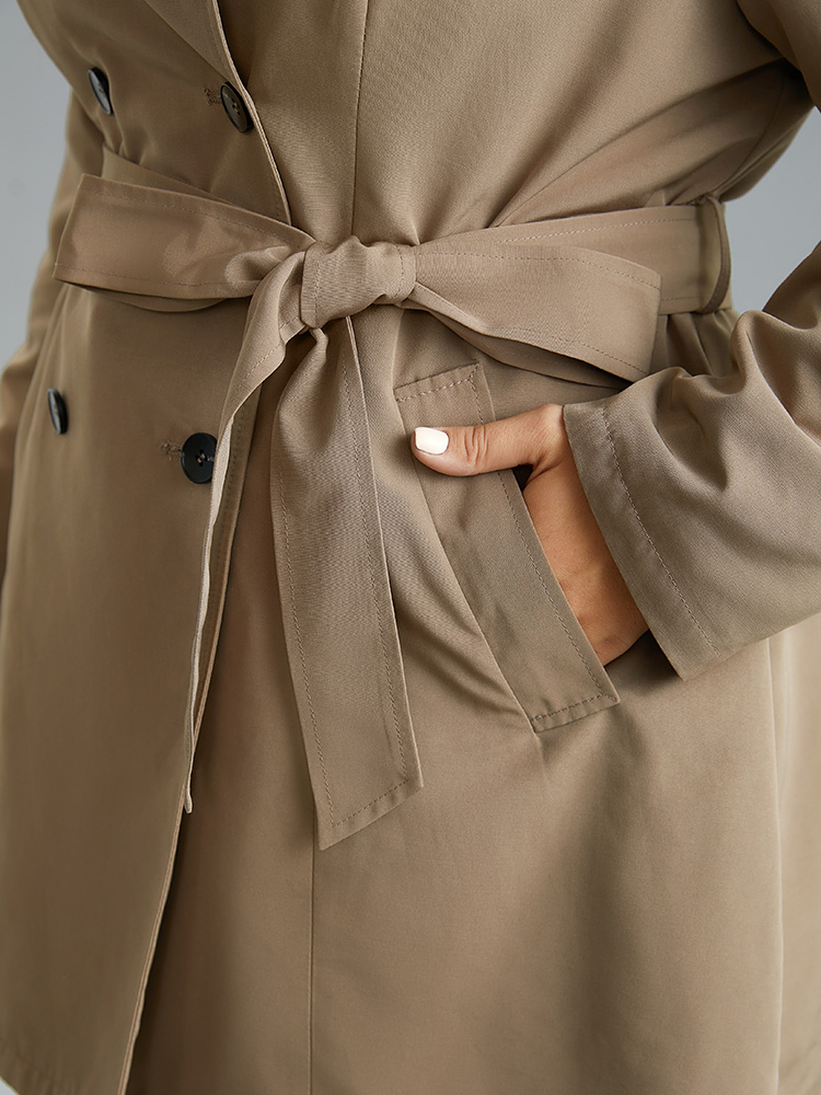 Plus Size Plain Double Breasted Belted Lapel Collar Coat Women LightBrown Casual Plain Ladies Dailywear Winter Coats BloomChic 22-24/3X 