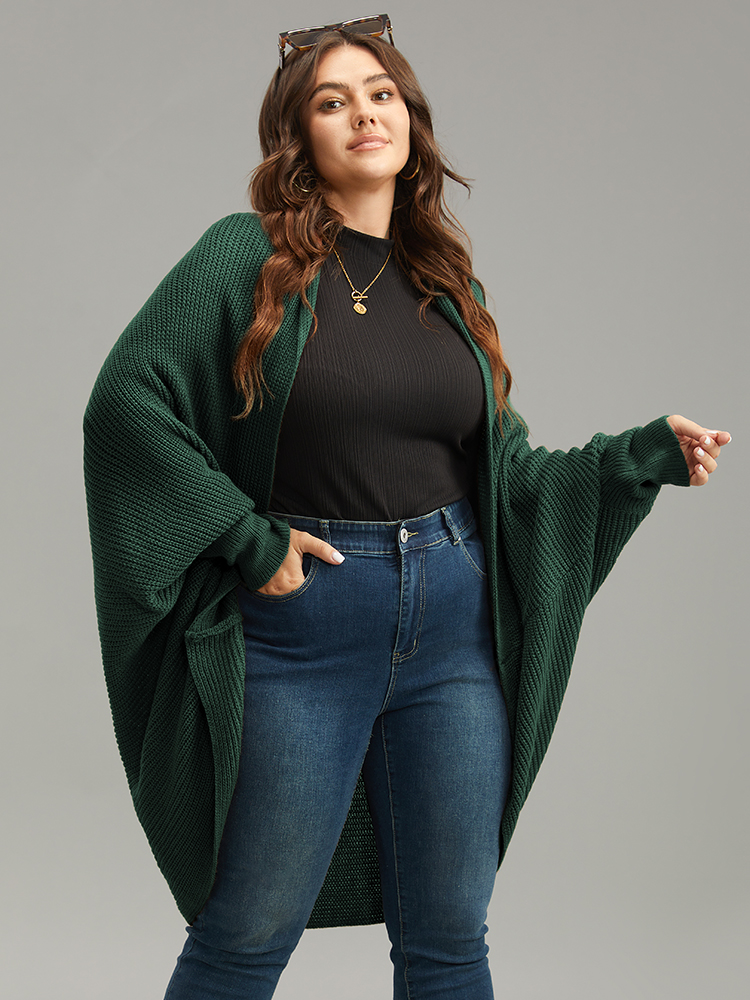 

Plus Size Solid Dolman Sleeve Arc Hem Cardigan DarkGreen Women Casual Loose Long Sleeve Dailywear Cardigans BloomChic