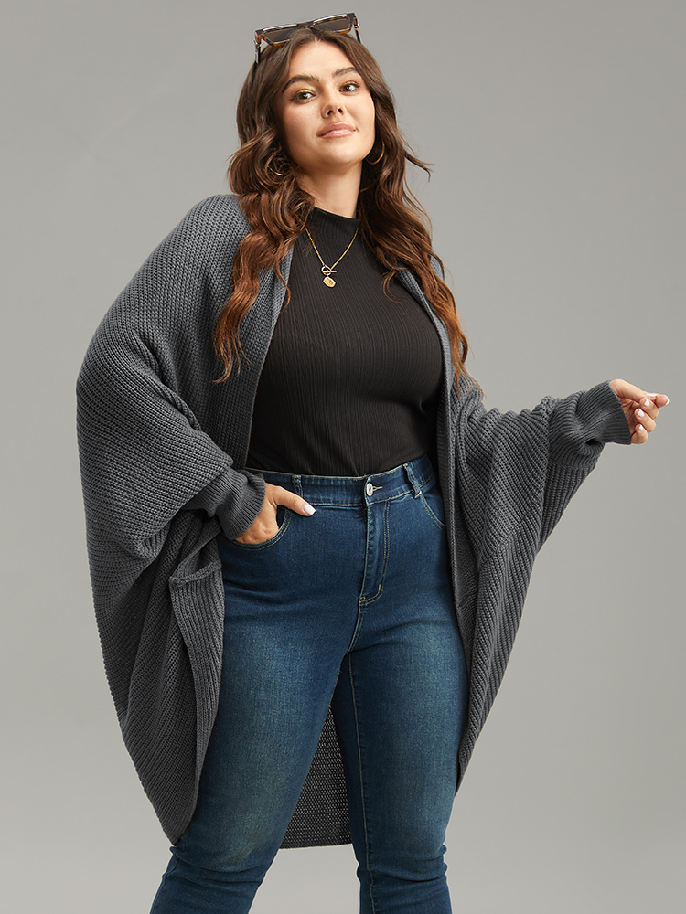 

Plus Size Solid Dolman Sleeve Arc Hem Cardigan DimGray Women Casual Loose Long Sleeve Dailywear Cardigans BloomChic