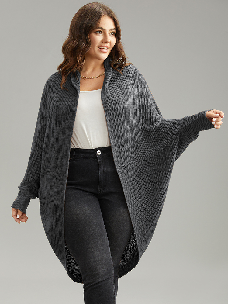 

Plus Size Solid Dolman Sleeve Arc Hem Cardigan DimGray Women Casual Loose Long Sleeve Dailywear Cardigans BloomChic