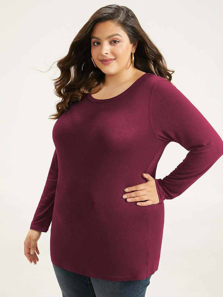 

Plus Size Cotton Supersoft Essentials Basic Solid T-shirt Burgundy Women Basics Plain Plain Round Neck Everyday T-shirts BloomChic