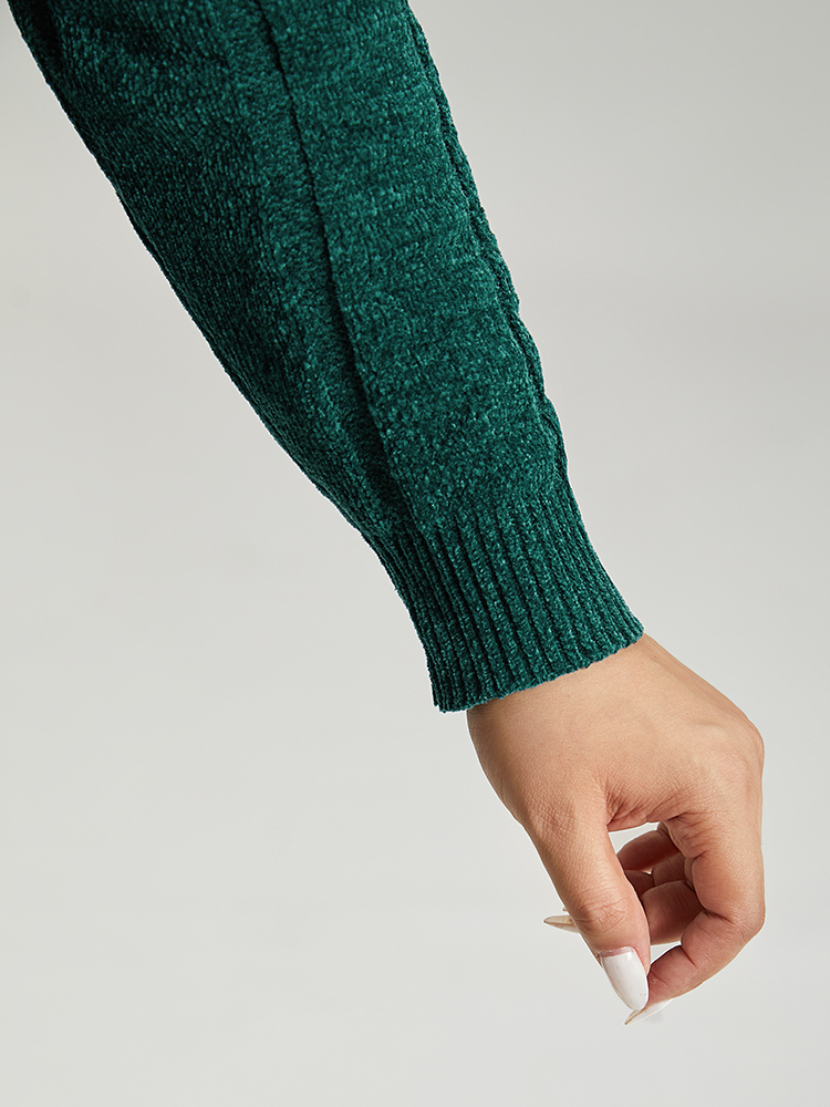 

Plus Size Christmas Plain Cable Knit V Neck Pullover Emerald Women Casual Loose Long Sleeve V-neck Festival-Christmas Pullovers BloomChic