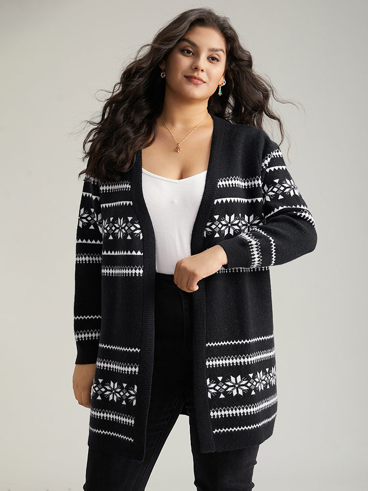 

Plus Size Anti-Pilling Bandana Print Elastic Cuffs Cardigan Black Women Casual Loose Long Sleeve Festival-Christmas Cardigans BloomChic