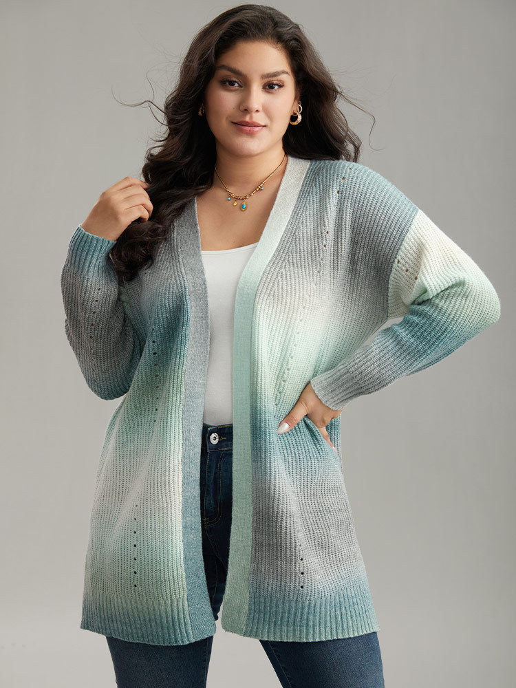 

Plus Size Ombre Split Side Open Front Cardigan Multicolor Women Casual Loose Long Sleeve Everyday Cardigans BloomChic