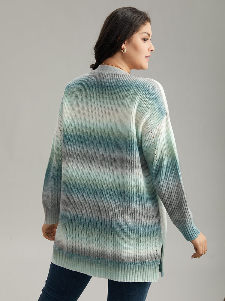 Plus Size Ombre Split Side Open Front Cardigan Multicolor Women Casual Loose Long Sleeve Everyday Cardigans BloomChic 22-24/3X 