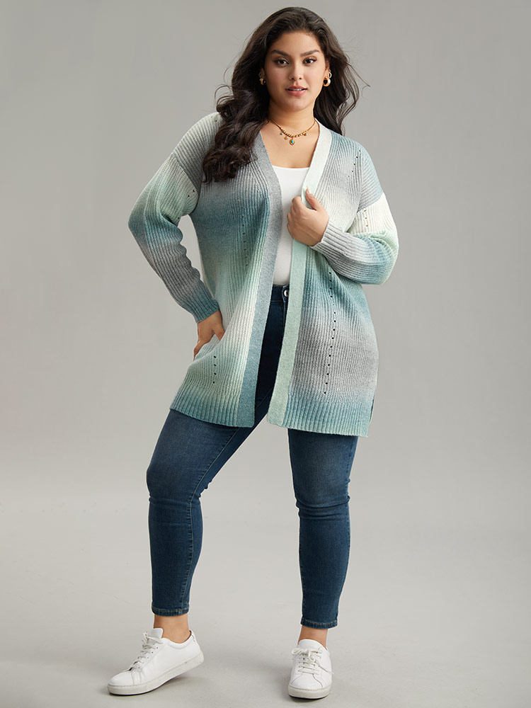 Plus Size Ombre Split Side Open Front Cardigan Multicolor Women Casual Loose Long Sleeve Everyday Cardigans BloomChic 22-24/3X 