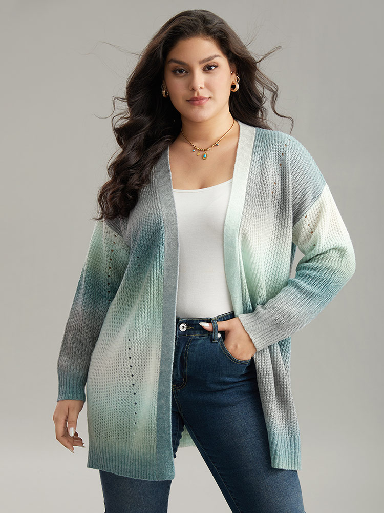 Plus Size Ombre Split Side Open Front Cardigan Multicolor Women Casual Loose Long Sleeve Everyday Cardigans BloomChic 22-24/3X 