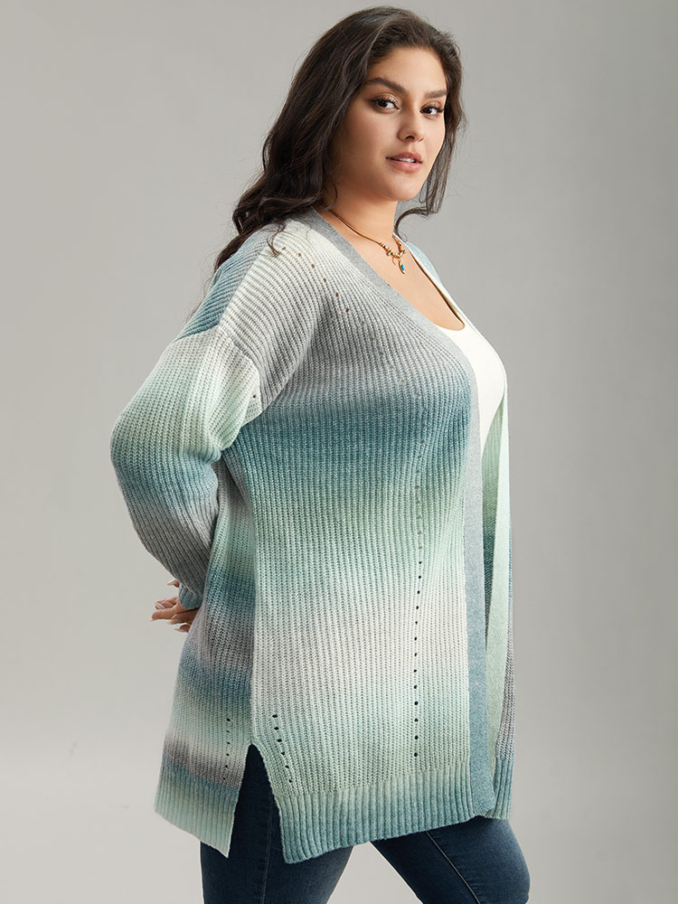 Plus Size Ombre Split Side Open Front Cardigan Multicolor Women Casual Loose Long Sleeve Everyday Cardigans BloomChic 22-24/3X 