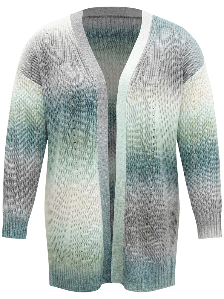 Plus Size Ombre Split Side Open Front Cardigan Multicolor Women Casual Loose Long Sleeve Everyday Cardigans BloomChic 22-24/3X 