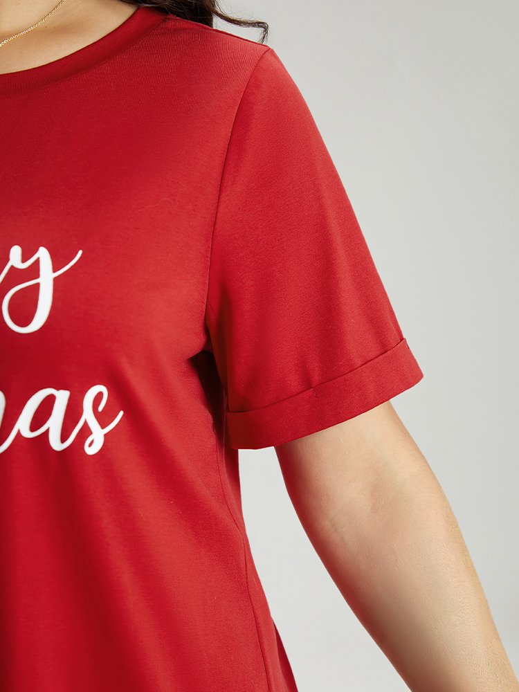 Plus Size Christmas Print Round Neck T-shirt Red Women Casual Printed Christmas Festival-Christmas T-shirts BloomChic 10/M 