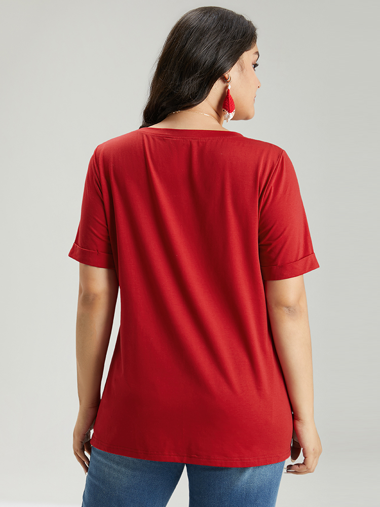 Plus Size Christmas Print Round Neck T-shirt Red Women Casual Printed Christmas Festival-Christmas T-shirts BloomChic 10/M 