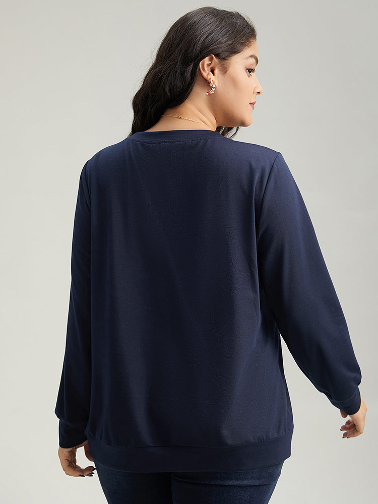 

Plus Size Sequin Bowknot Embroidered Sweatshirt Women Indigo Casual Contrast Round Neck Festival-Christmas Sweatshirts BloomChic