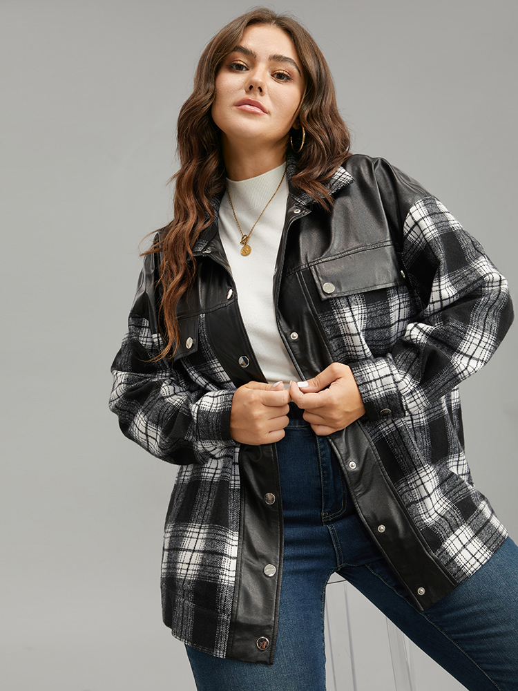 Plus Size Women Dailywear Plaid Contrast Pocket Casual Jackets BloomChic 