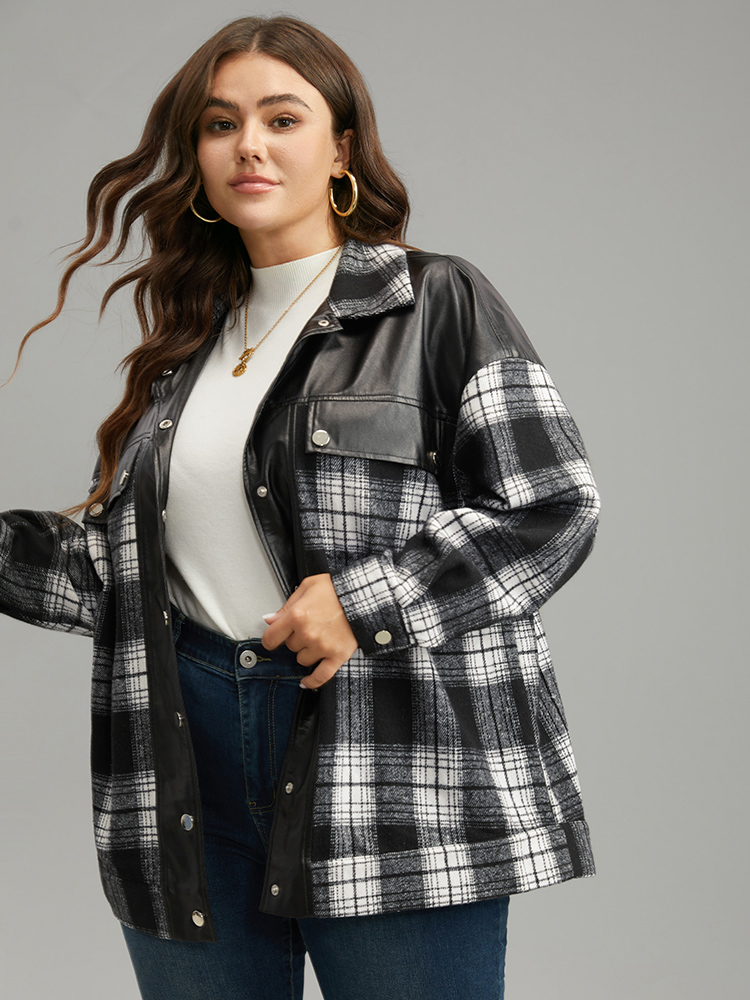 Plus Size Women Dailywear Plaid Contrast Pocket Casual Jackets BloomChic 