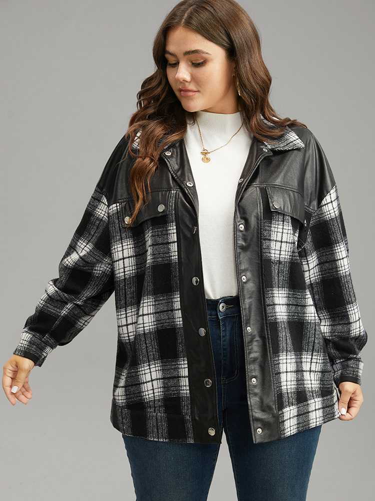 Plus Size Women Dailywear Plaid Contrast Pocket Casual Jackets BloomChic 