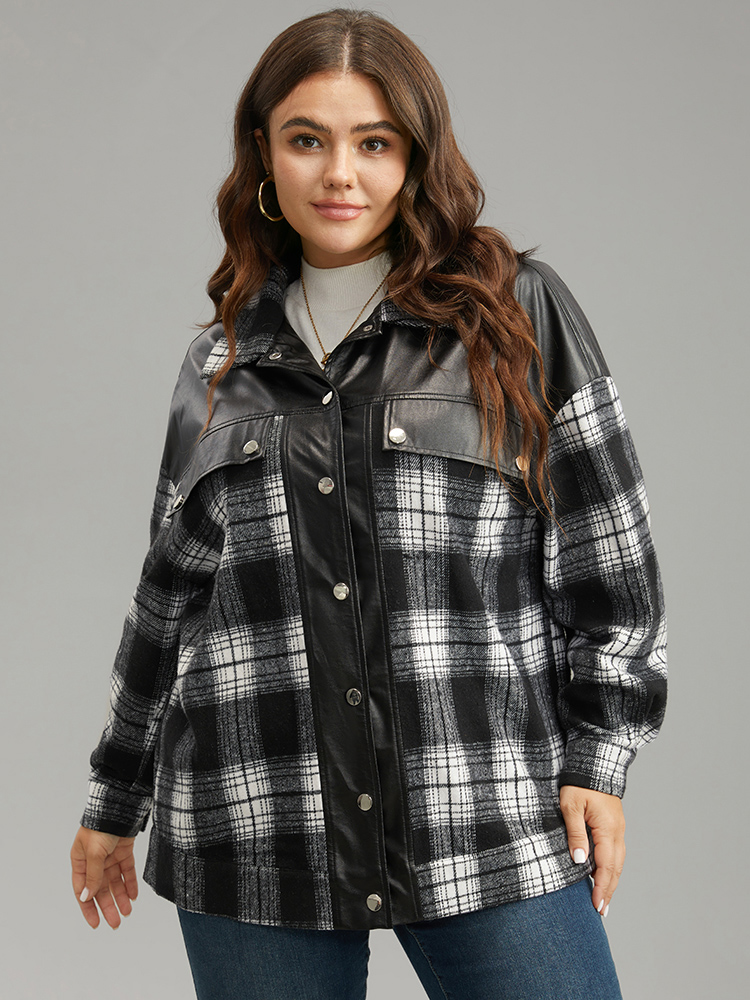 Plus Size Women Dailywear Plaid Contrast Pocket Casual Jackets BloomChic 