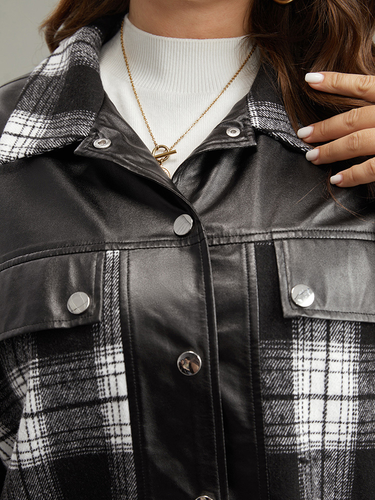 Plus Size Women Dailywear Plaid Contrast Pocket Casual Jackets BloomChic 