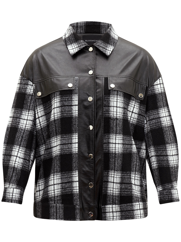 Plus Size Women Dailywear Plaid Contrast Pocket Casual Jackets BloomChic 