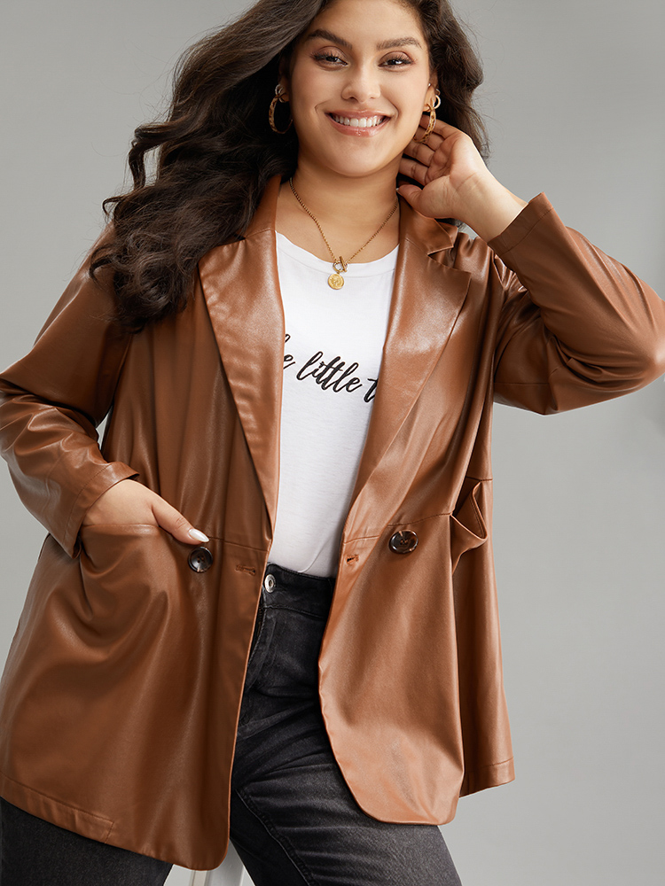 

Plus Size Anti-Wrinkle Lapel Collar Pocket Button Up Blazer Tan Women Dailywear Plain Plain Sleeve Long Sleeve Lapel Collar  Pocket Casual Blazers BloomChic