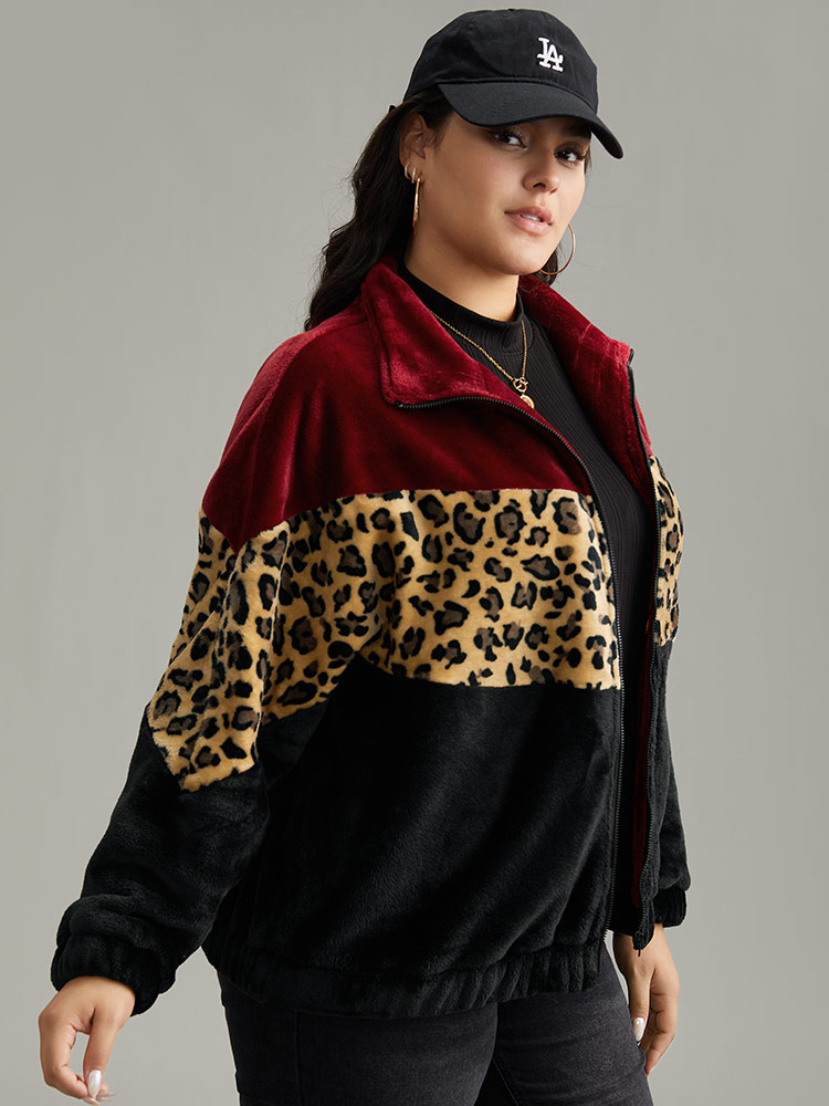 Plus Size Women Everyday Leopard Patchwork Casual Jackets BloomChic 