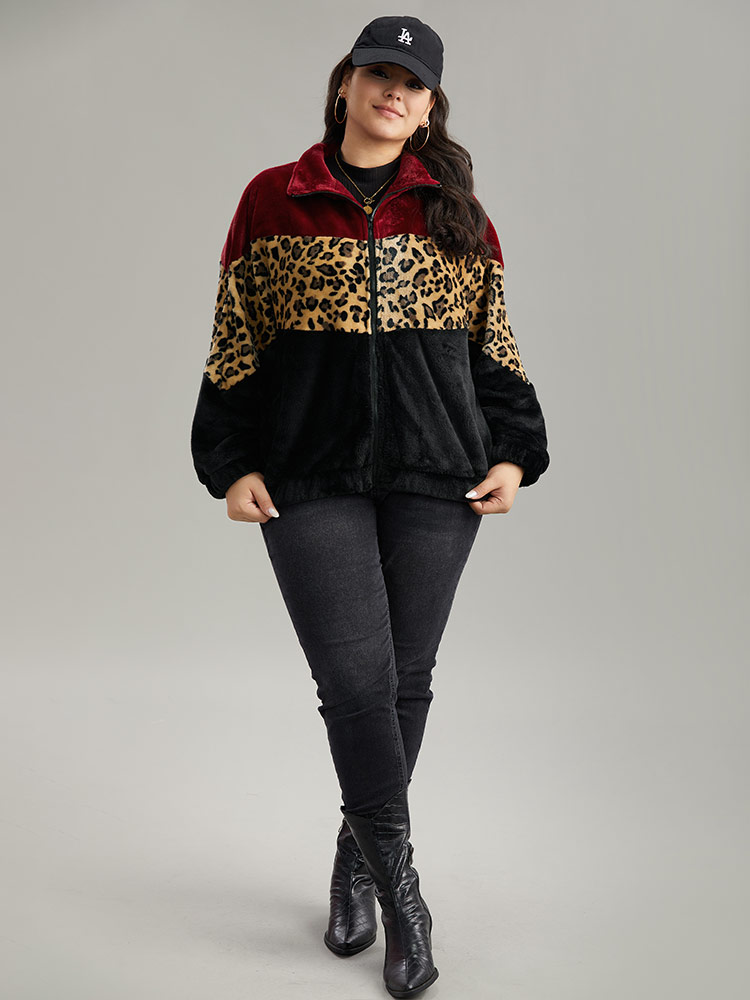 Plus Size Women Everyday Leopard Patchwork Casual Jackets BloomChic 