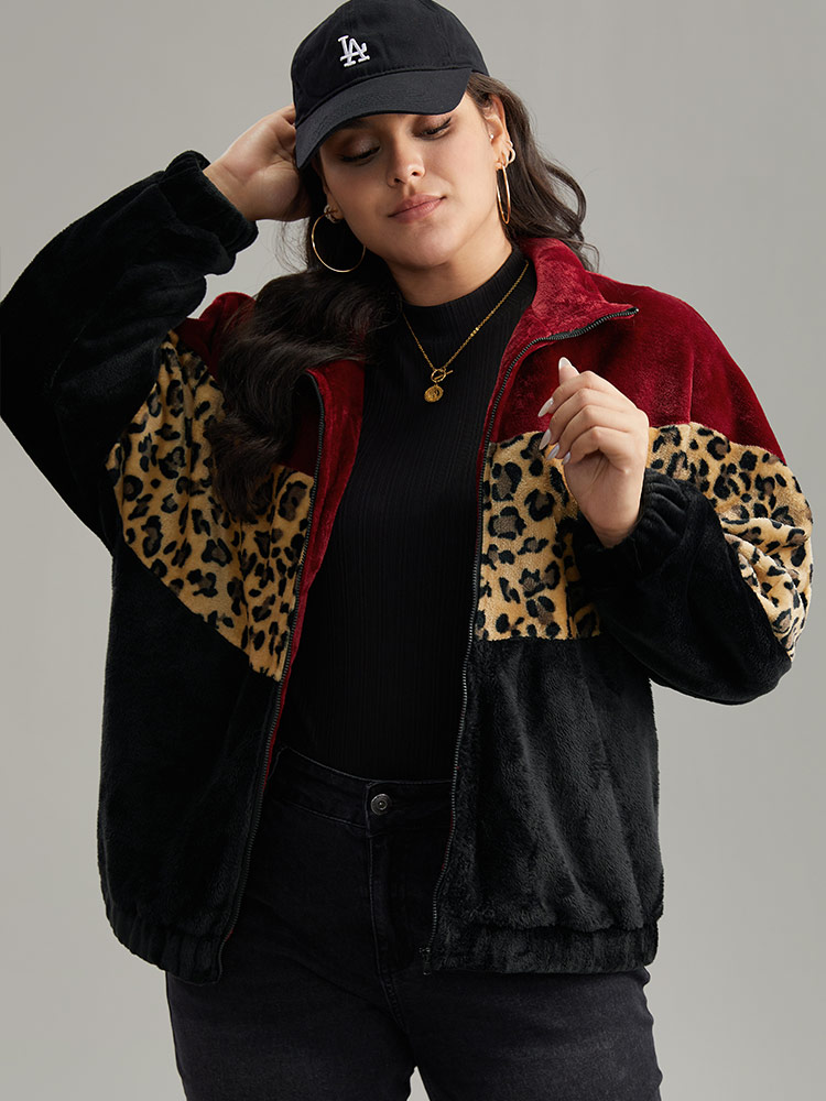 Plus Size Women Everyday Leopard Patchwork Casual Jackets BloomChic 