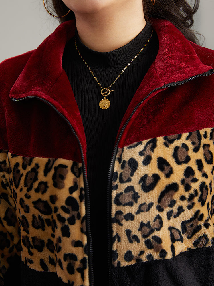 Plus Size Women Everyday Leopard Patchwork Casual Jackets BloomChic 