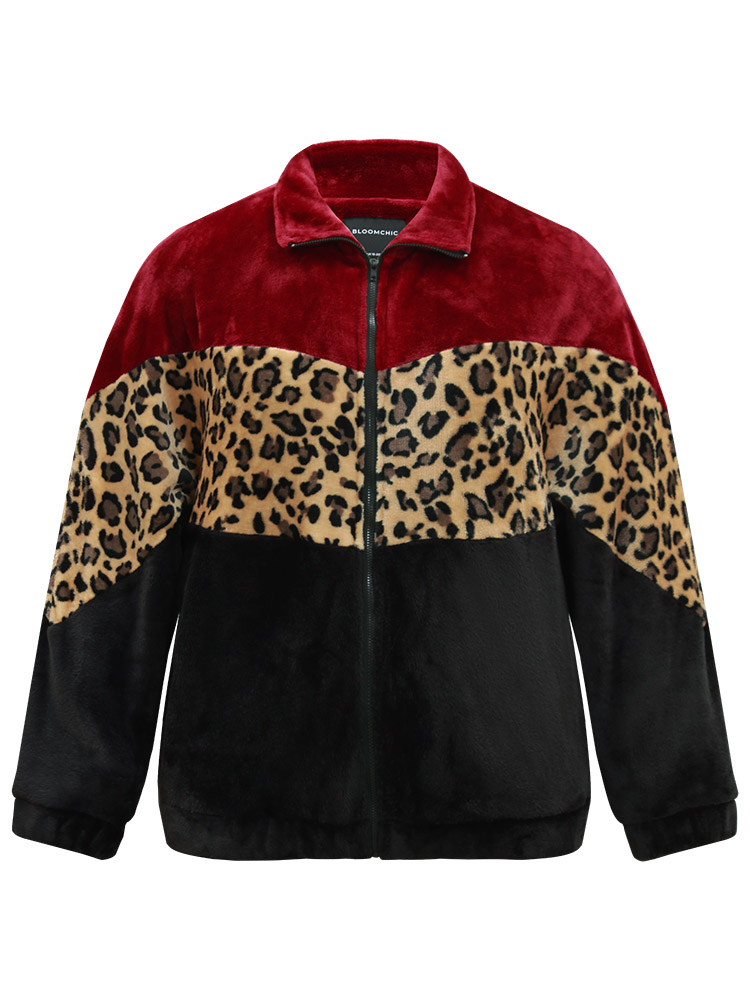 Plus Size Women Everyday Leopard Patchwork Casual Jackets BloomChic 