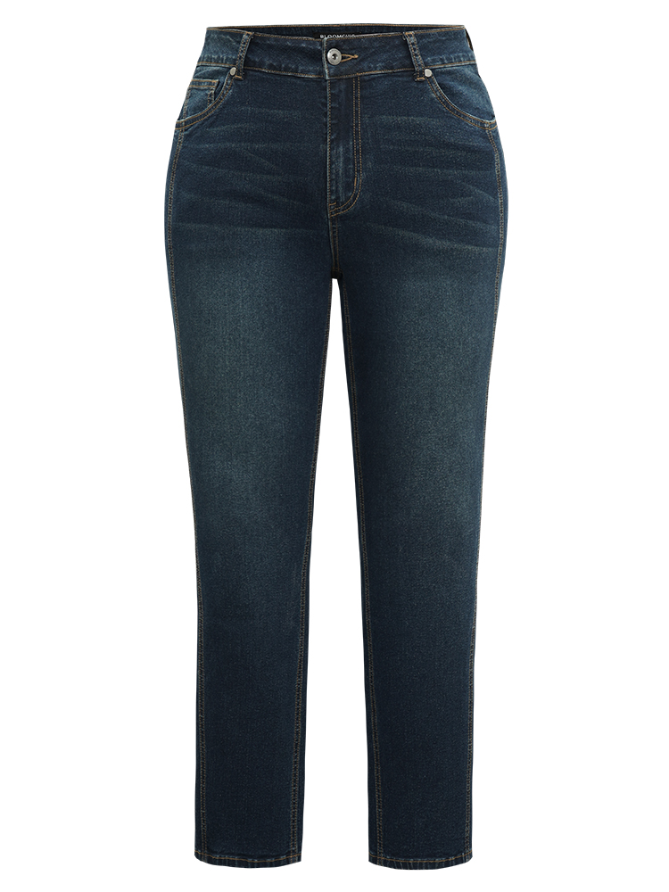 

Plus Size Very Stretchy Seam Detail Stitch Jeans Women Indigo Casual Plain Plain High stretch Pocket Jeans BloomChic
