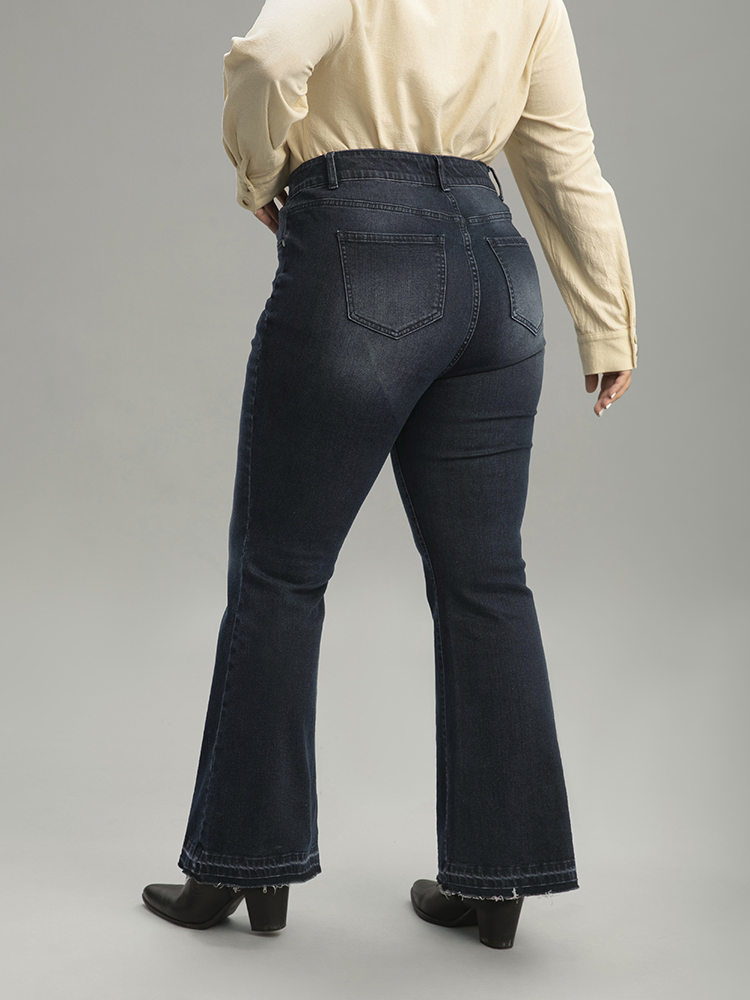 Plus Size Women Dailywear Plain High stretch Flare Leg Dark Wash Casual Jeans BloomChic 