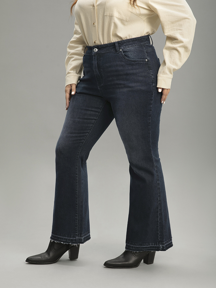 Plus Size Women Dailywear Plain High stretch Flare Leg Dark Wash Casual Jeans BloomChic 