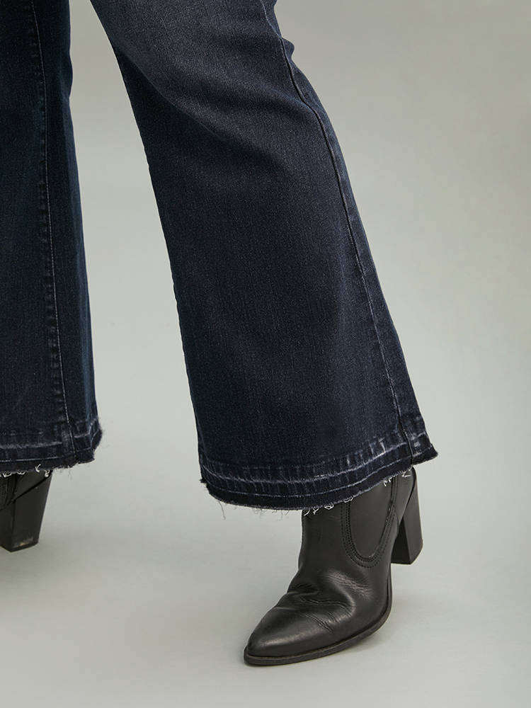 Plus Size Women Dailywear Plain High stretch Flare Leg Dark Wash Casual Jeans BloomChic 