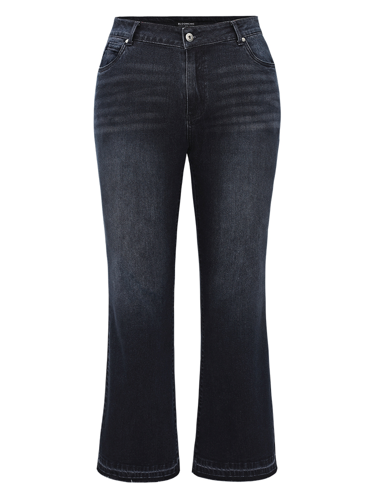 Plus Size Women Dailywear Plain High stretch Flare Leg Dark Wash Casual Jeans BloomChic 