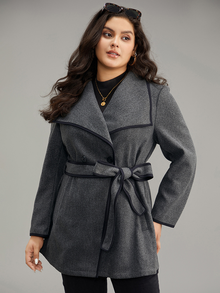 Plus Size Women Dailywear Plain Contrast Pocket Casual Coats BloomChic 