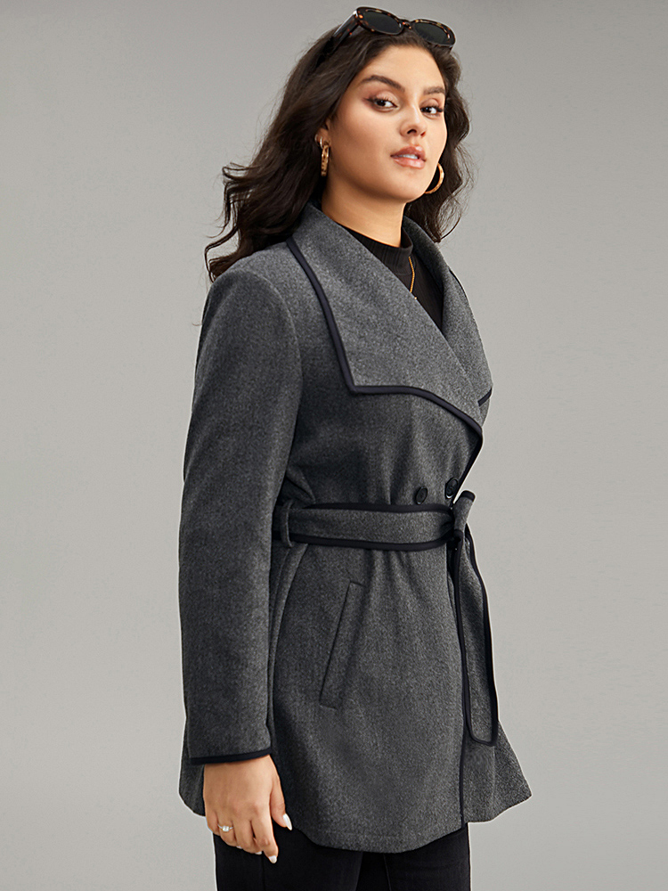 Plus Size Women Dailywear Plain Contrast Pocket Casual Coats BloomChic 