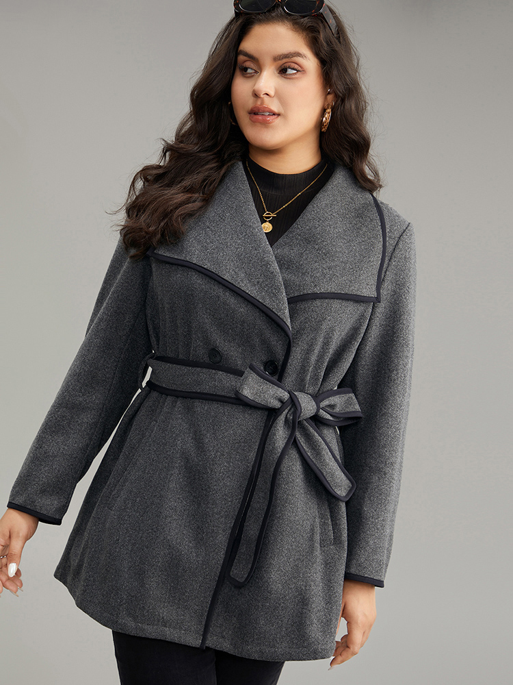Plus Size Women Dailywear Plain Contrast Pocket Casual Coats BloomChic 
