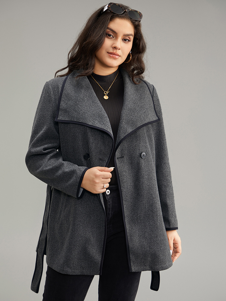 Plus Size Women Dailywear Plain Contrast Pocket Casual Coats BloomChic 