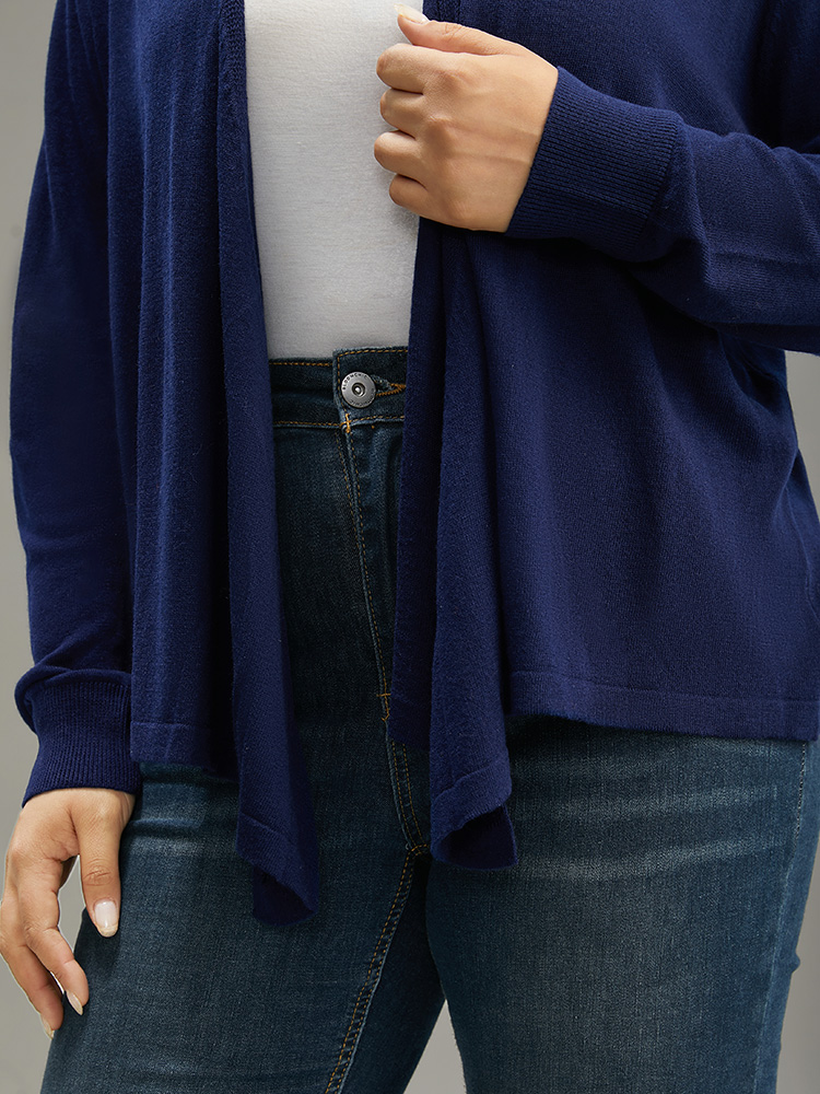 

Plus Size Supersoft Essentials Asymmetrical Hem Elastic Cuffs Cardigan Indigo Women Basics Loose Long Sleeve Everyday Cardigans BloomChic