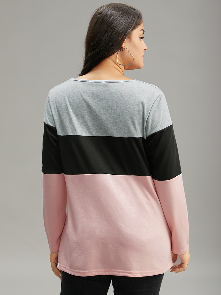 Plus Size Colorblock Contrast Crisscross V Neck Sweatshirt Women Multicolor Casual Contrast V-neck Everyday Sweatshirts BloomChic 18-20/2X 