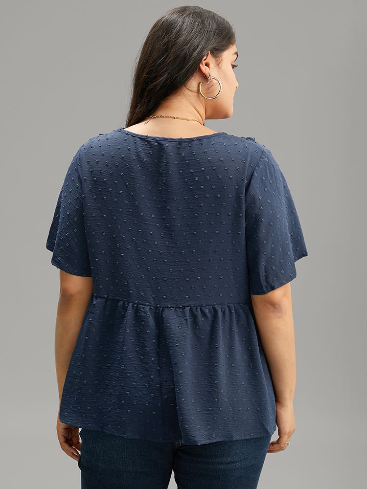 Plus Size Women Dailywear Plain Elastic Waist Ruffle Sleeve Short sleeve V-neck Elegant Blouses BloomChic 