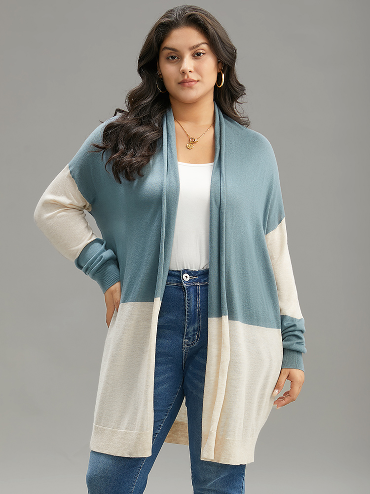 

Plus Size Supersoft Essentials Colorblock Patchwork Drape Cardigan Teal Women Casual Loose Long Sleeve Dailywear Cardigans BloomChic