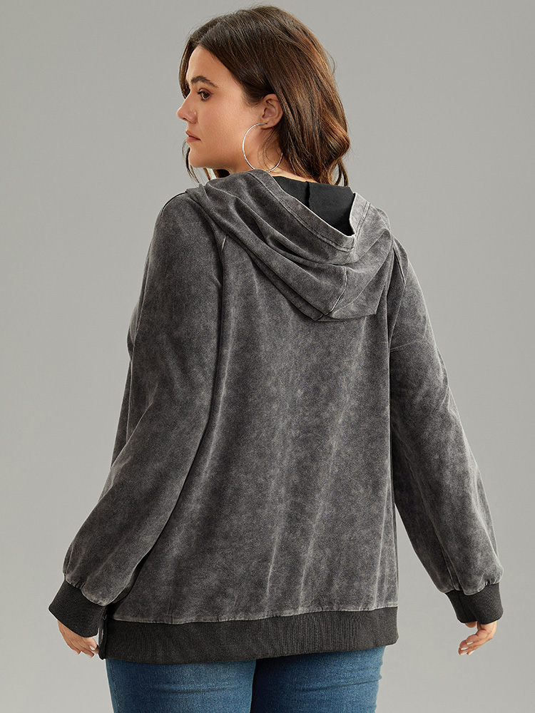 Plus Size Contrast Patchwork Hooded Raglan Sleeve Sweatshirt Women Black Casual Elastic cuffs Hooded Dailywear Sweatshirts BloomChic 12/L 