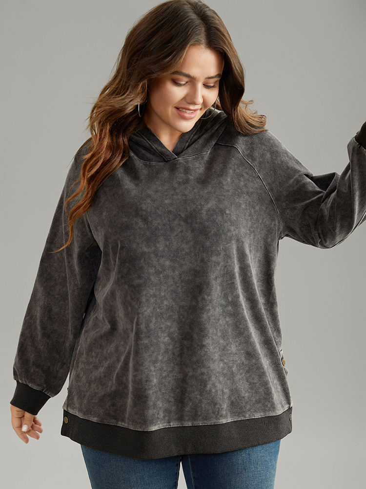 Plus Size Contrast Patchwork Hooded Raglan Sleeve Sweatshirt Women Black Casual Elastic cuffs Hooded Dailywear Sweatshirts BloomChic 12/L 