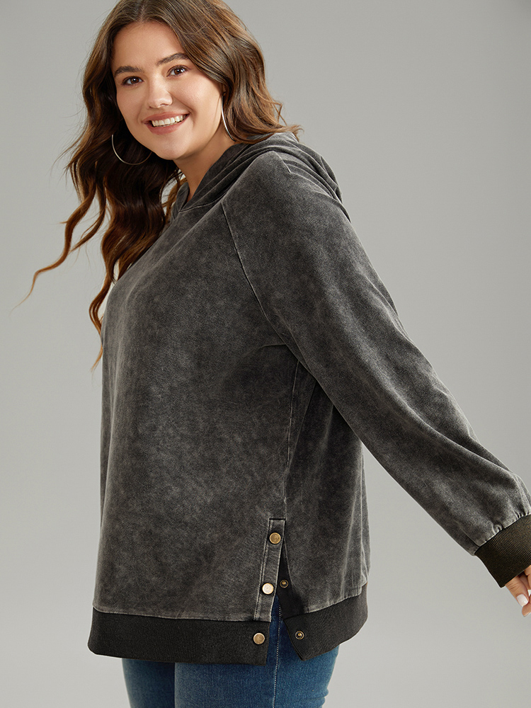 Plus Size Contrast Patchwork Hooded Raglan Sleeve Sweatshirt Women Black Casual Elastic cuffs Hooded Dailywear Sweatshirts BloomChic 12/L 