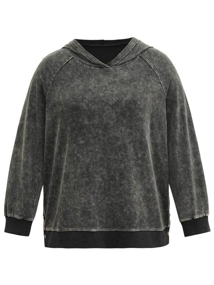 Plus Size Contrast Patchwork Hooded Raglan Sleeve Sweatshirt Women Black Casual Elastic cuffs Hooded Dailywear Sweatshirts BloomChic 12/L 