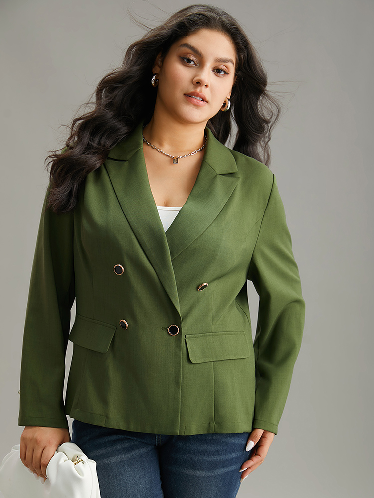 

Plus Size Solid Suit Collar Button Detail Blazer Green Women Work Plain Plain Sleeve Long Sleeve Suit Collar  Office Blazers BloomChic