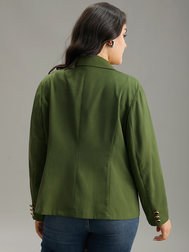 Plus Size Solid Suit Collar Button Detail Blazer Green Women Work Plain Plain Sleeve Long Sleeve Suit Collar 22-24/3X Office Blazers BloomChic 