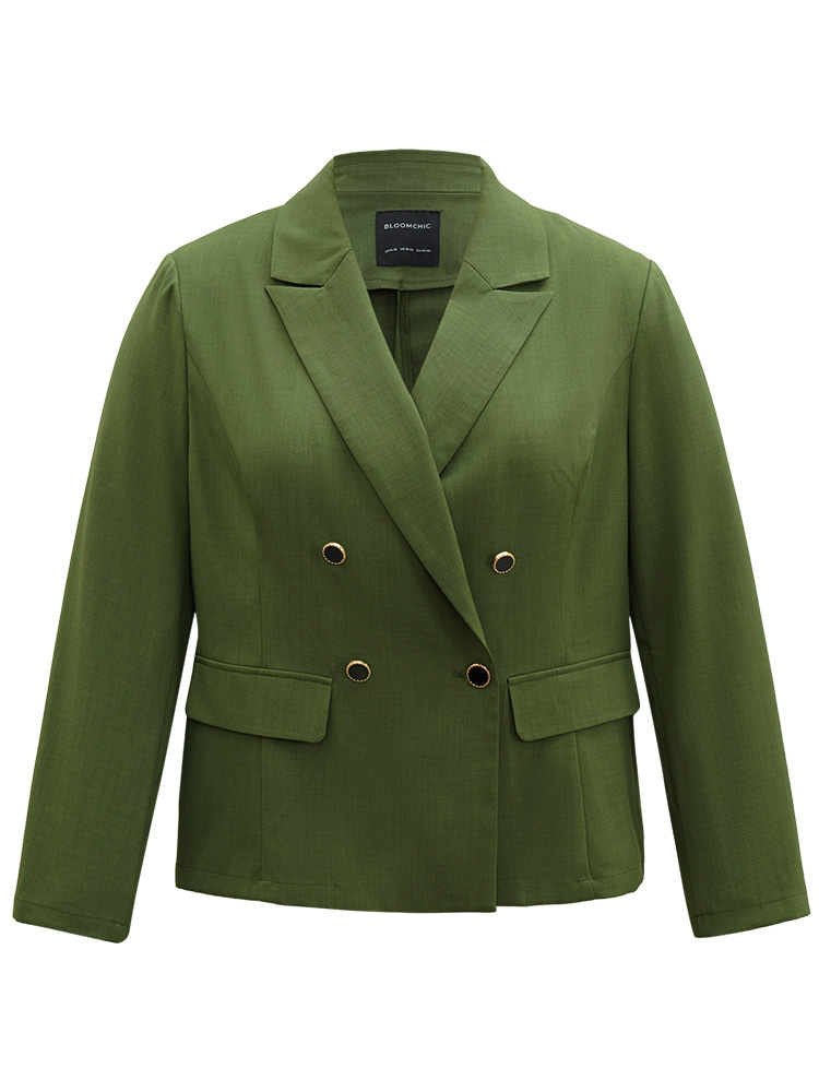 Plus Size Solid Suit Collar Button Detail Blazer Green Women Work Plain Plain Sleeve Long Sleeve Suit Collar 22-24/3X Office Blazers BloomChic 