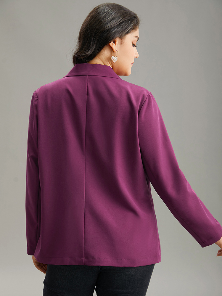 Plus Size Static-Free Plain Suit Collar Pocket Blazer RedViolet Women Work Plain Plain Sleeve Long Sleeve Suit Collar 14-16/1X Pocket At the Office Blazers BloomChic 
