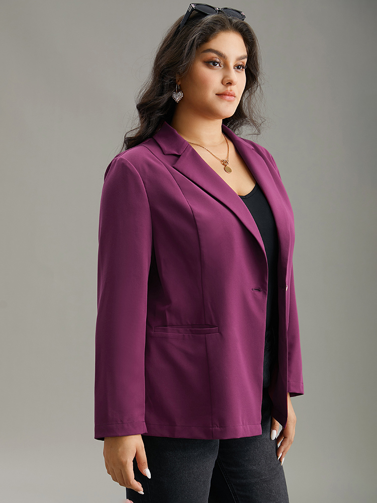 Plus Size Static-Free Plain Suit Collar Pocket Blazer RedViolet Women Work Plain Plain Sleeve Long Sleeve Suit Collar 14-16/1X Pocket At the Office Blazers BloomChic 